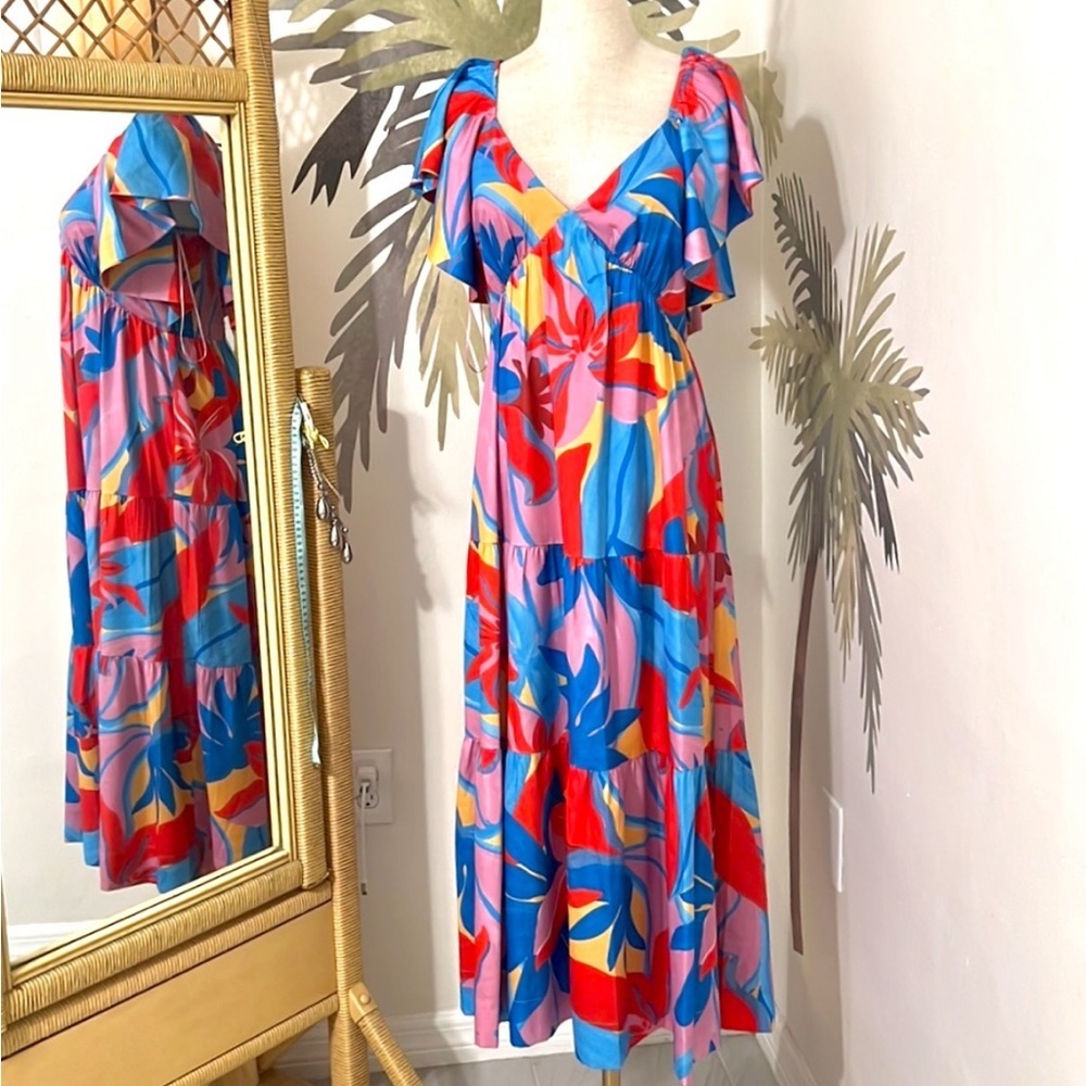 NWT Anthro’s Adelyn Rae,Caroline Flutter Sleeve,Vibrant Floral Dress,Size M - Picture 5 of 8